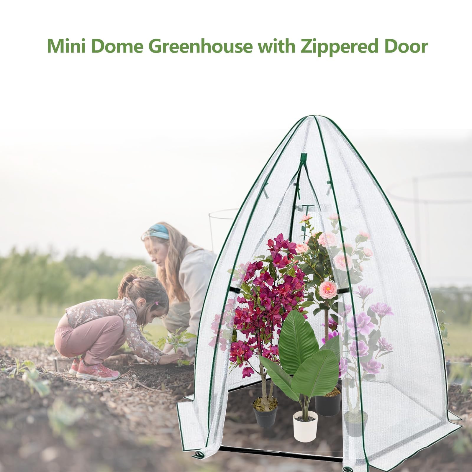 Greenhouse Mini Indoor - เรือนกระจกหกเหลี่ยมขนาดเล็ก 54x54x71 ซม. แบบพกพา พร้อมผ้าคลุม PE