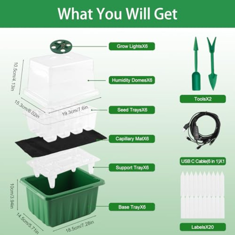 ถาดเพาะเมล็ดพร้อมไฟ 6 แพ็ค ชุด - Greenhouse Mini Indoor บทวิจารณ์และราคา